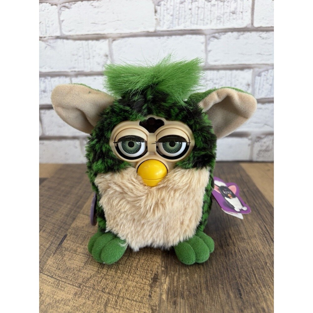 Vintage Deadstock Green Tiger Stripe Furby New With Tags 1998 Works!